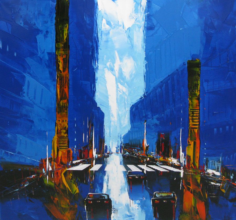 Peinture figurative très grand format CITY C – F. BOUTET – 120 × 120 cm