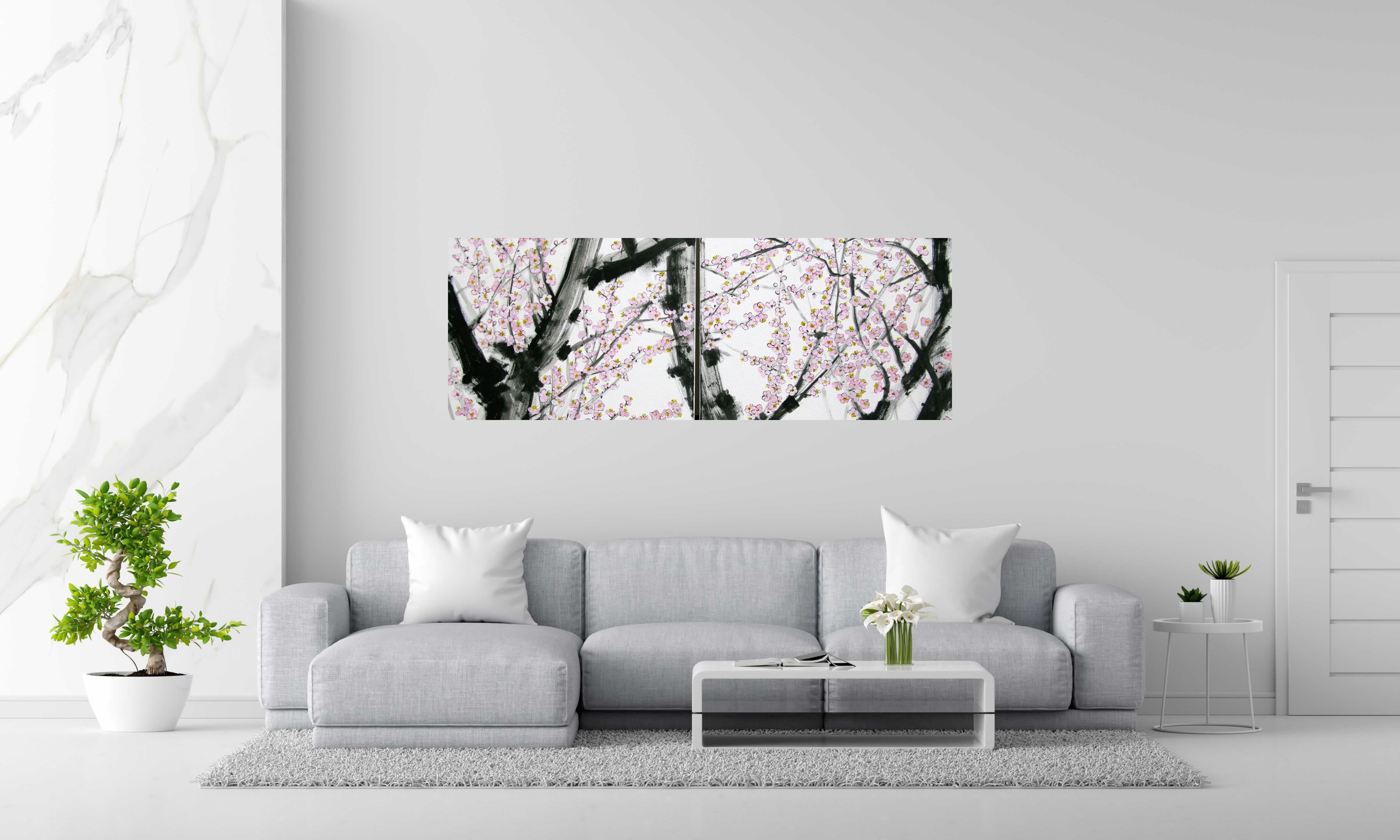 Peinture EXTREME ORIENT-DYPTIQUE de JEONG MIN LEE dans un intérieur – 65 × 180 cm