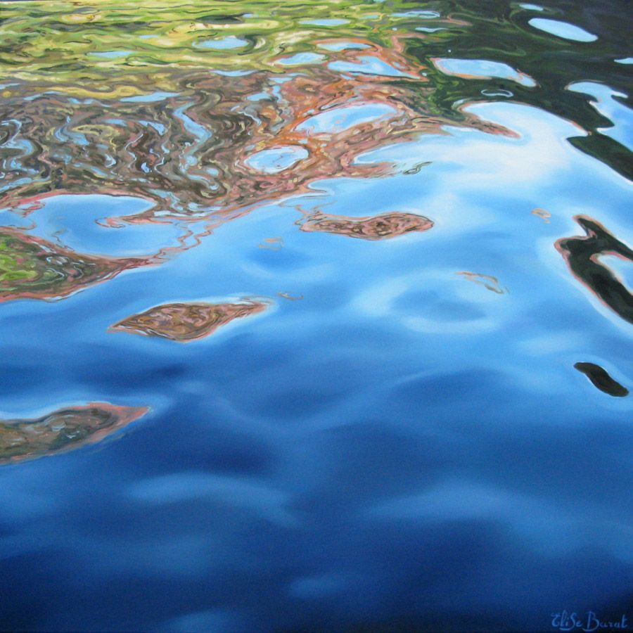 Peinture format xxl bleu A FLEUR D'EAU VI – ELISE BARAT – 100 × 100 cm