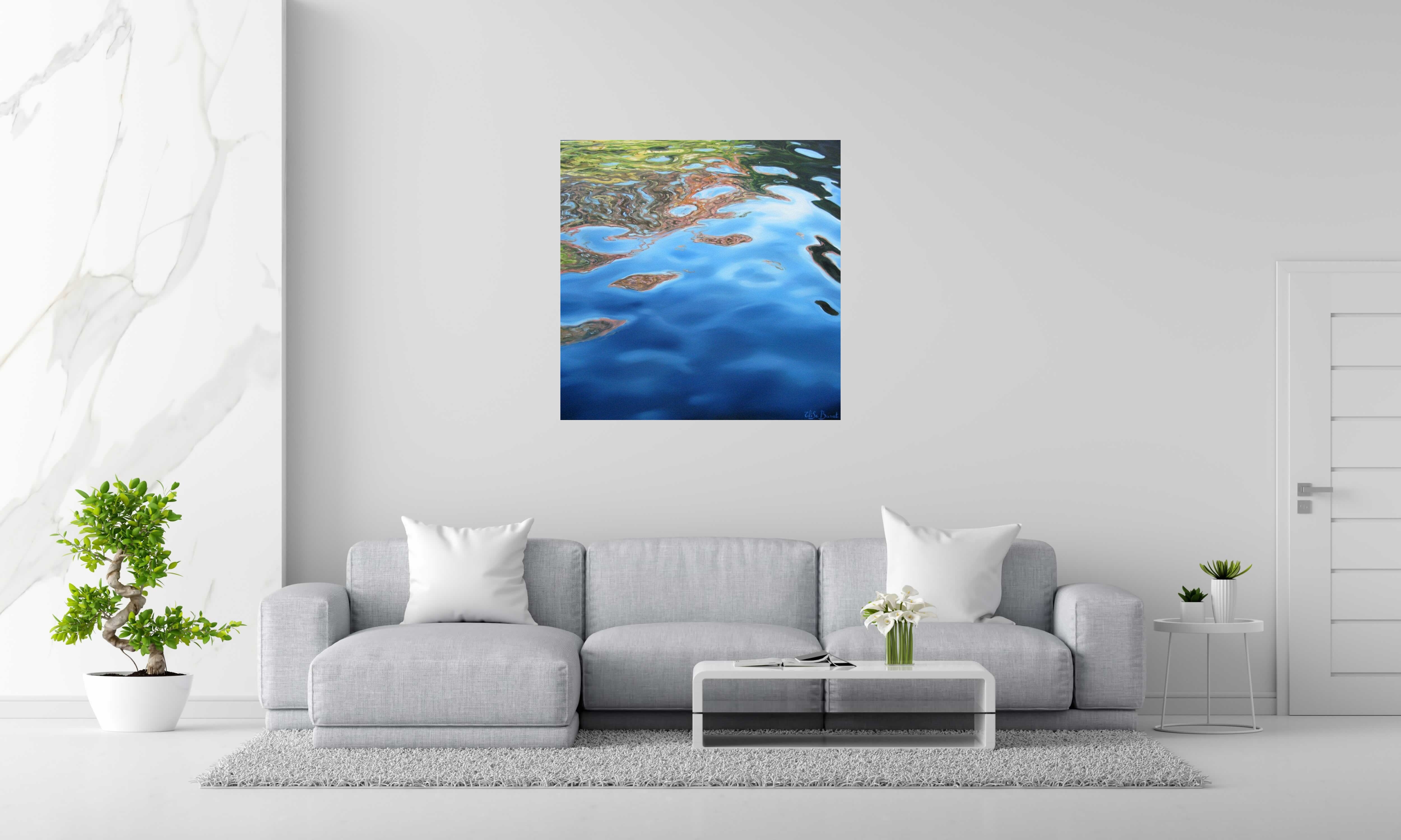 Peinture A FLEUR D'EAU VI de ELISE BARAT dans un intérieur – 100 × 100 cm