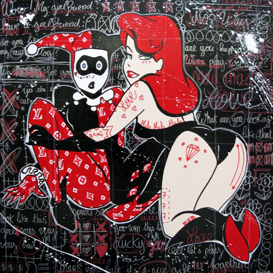 Peinture format xxl MY GIRLFRIEND HAVE A GIRLFRIEND – ONIZBAR – 100 × 100 cm