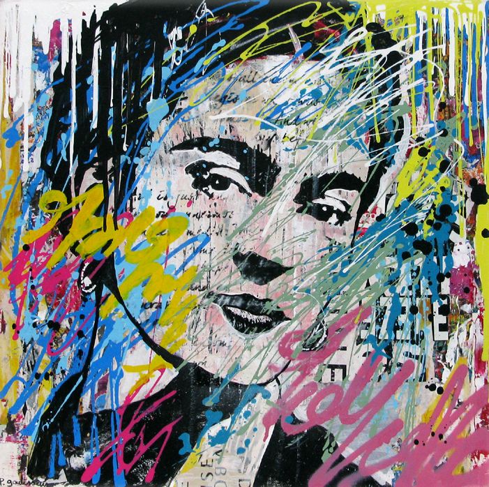 Peinture graffiti moyen format Frida – PATRICIA GADISSEUR – 60 × 60 cm