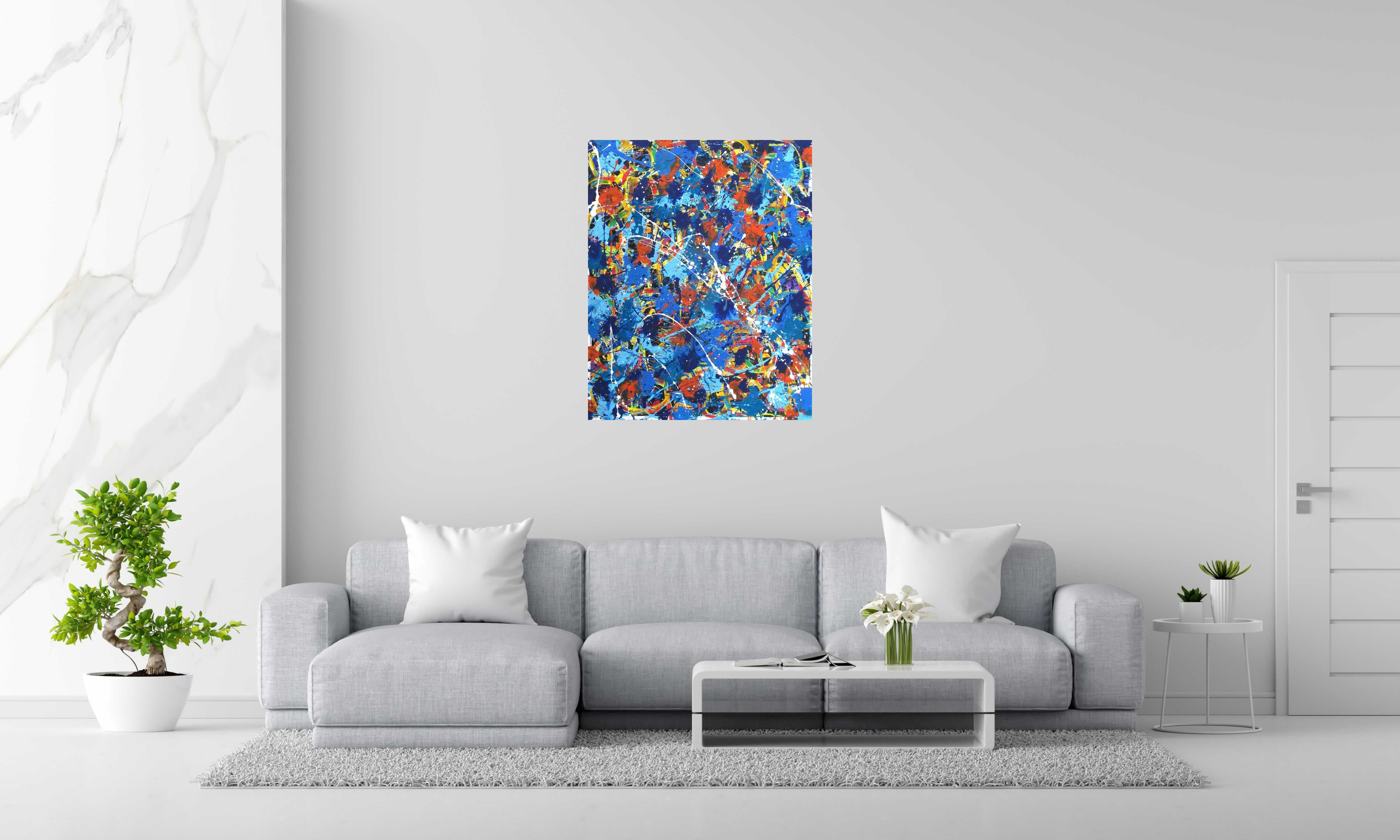Peinture SERIE NONAME COULEES BLANCHES N°36 de STEPHANE RIME dans un intérieur – 100 × 80 cm