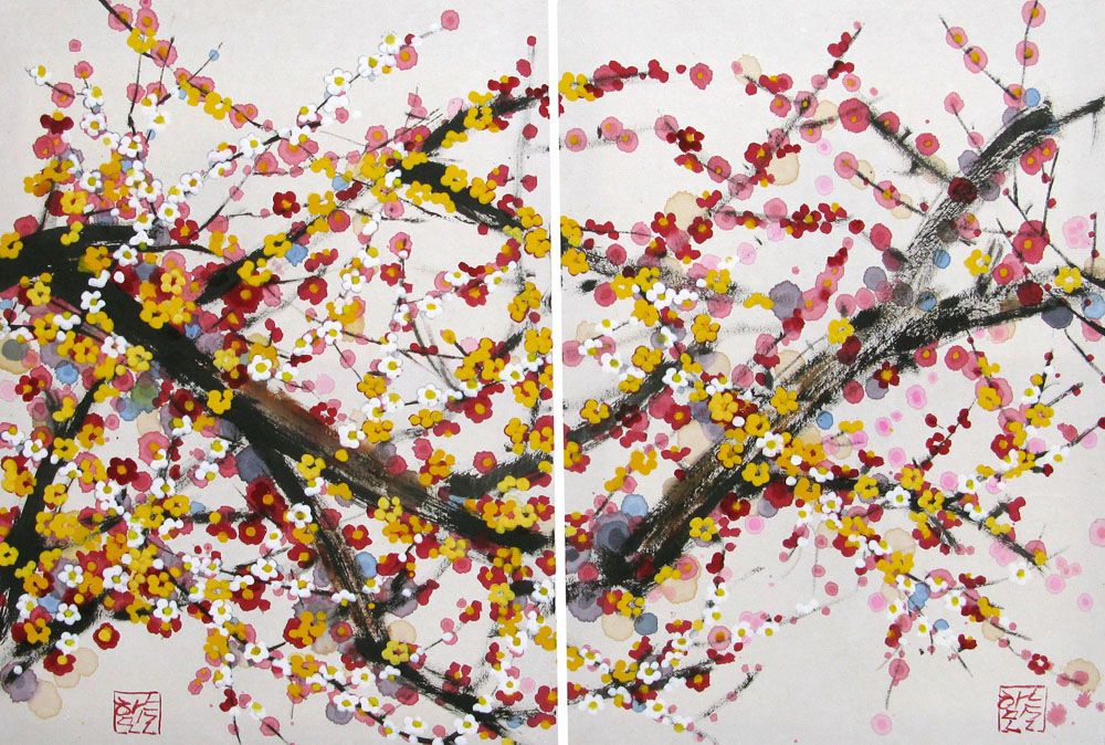 Peinture graphique format xxl DYPTIQUE EPANOUISSEMENT – JEONG MIN LEE – 73 × 180 cm