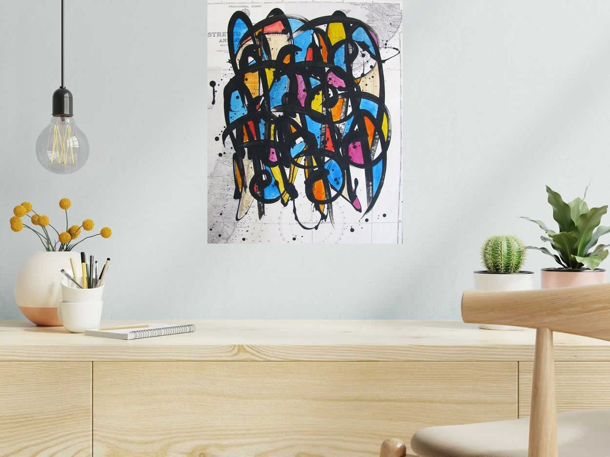 Peinture NO NAME SUR CARTE MARINE N°42 de STEPHANE RIME dans un intérieur – 50 × 40 cm