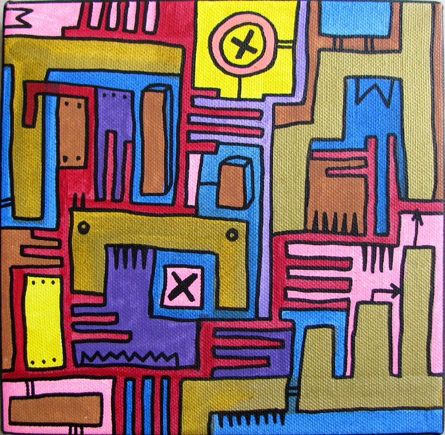 Peinture graphique petit format COMPOSITION 2 – TAREK – 20 × 20 cm