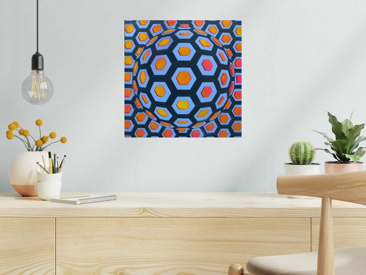 Peinture Boule 9 de YANN GUINCHAN dans un intérieur – 40 × 40 cm