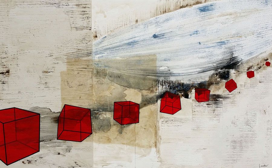 Peinture mer format xxl beige et rouge ESCAPE – LUDOVIC MERCHER – 130 × 81 cm