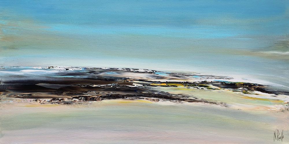 Peinture moyen format bleu NEVER ENDS – RUELLE NICOLAS – 50 × 100 cm