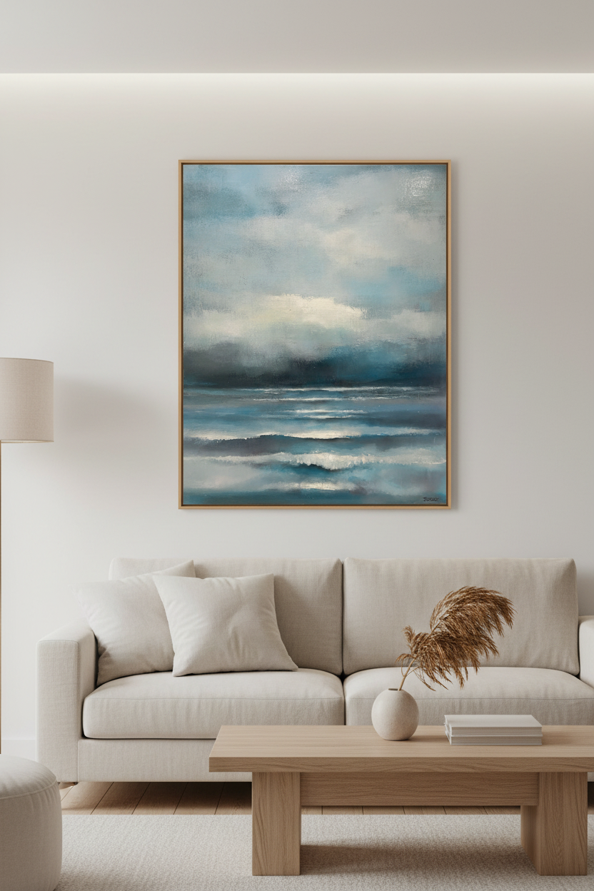 Peinture Océan 03 de BDODET dans un intérieur – 73 × 92 cm