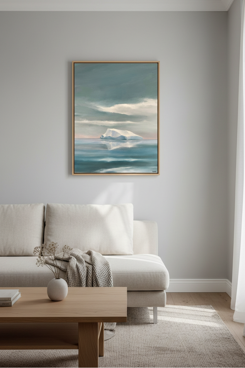 Peinture Océan 01 de ELISE BARAT dans un intérieur – 65 × 81 cm