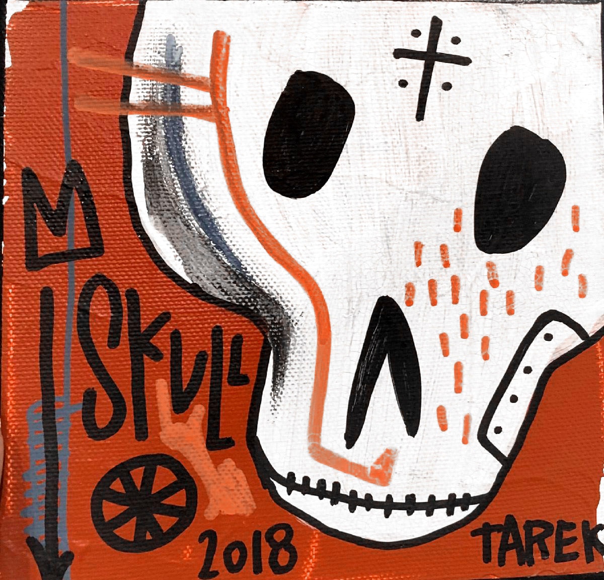 Peinture petit format SKULL BROWN – TAREK – 15 × 15 cm