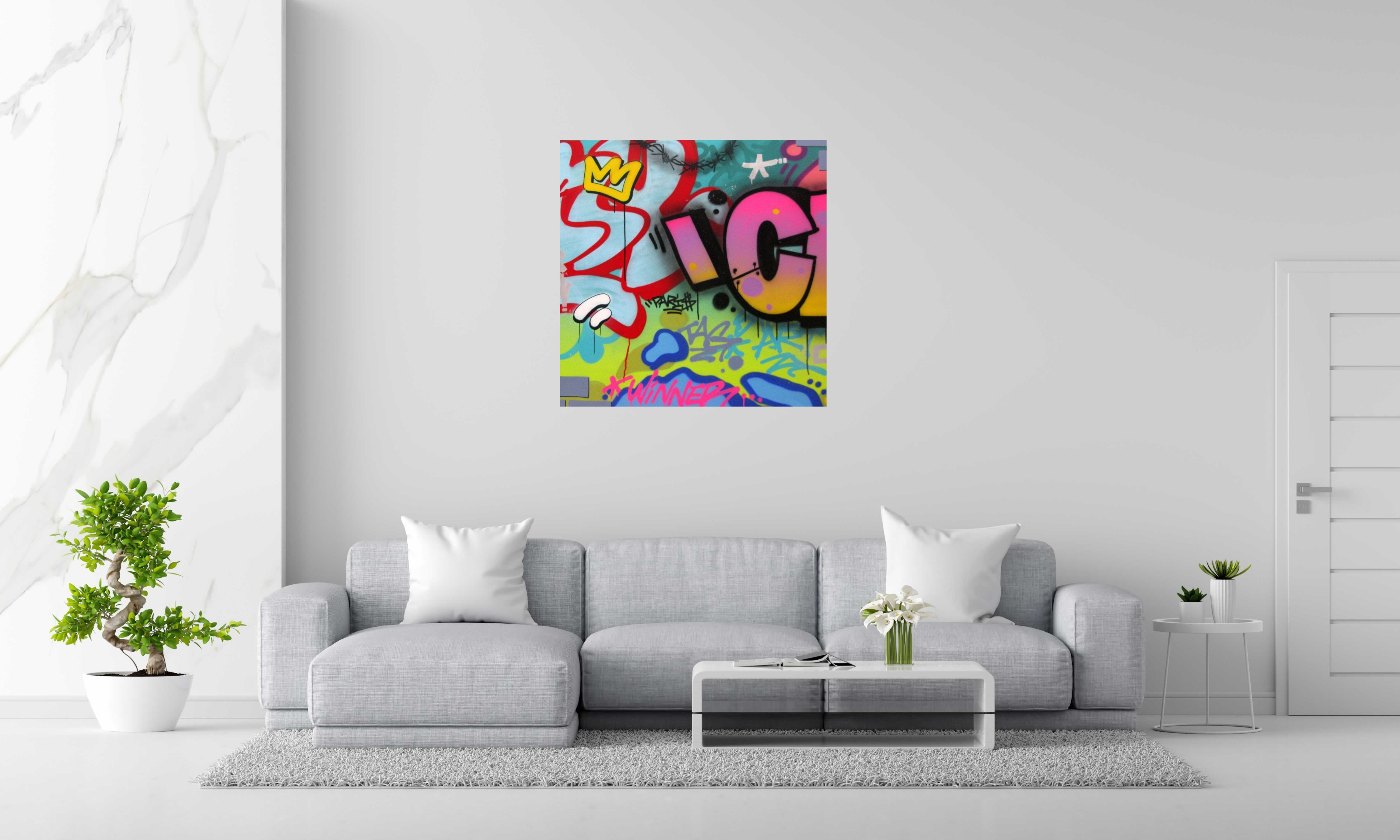 Peinture NEW YORK GANG de KENY dans un intérieur – 100 × 100 cm