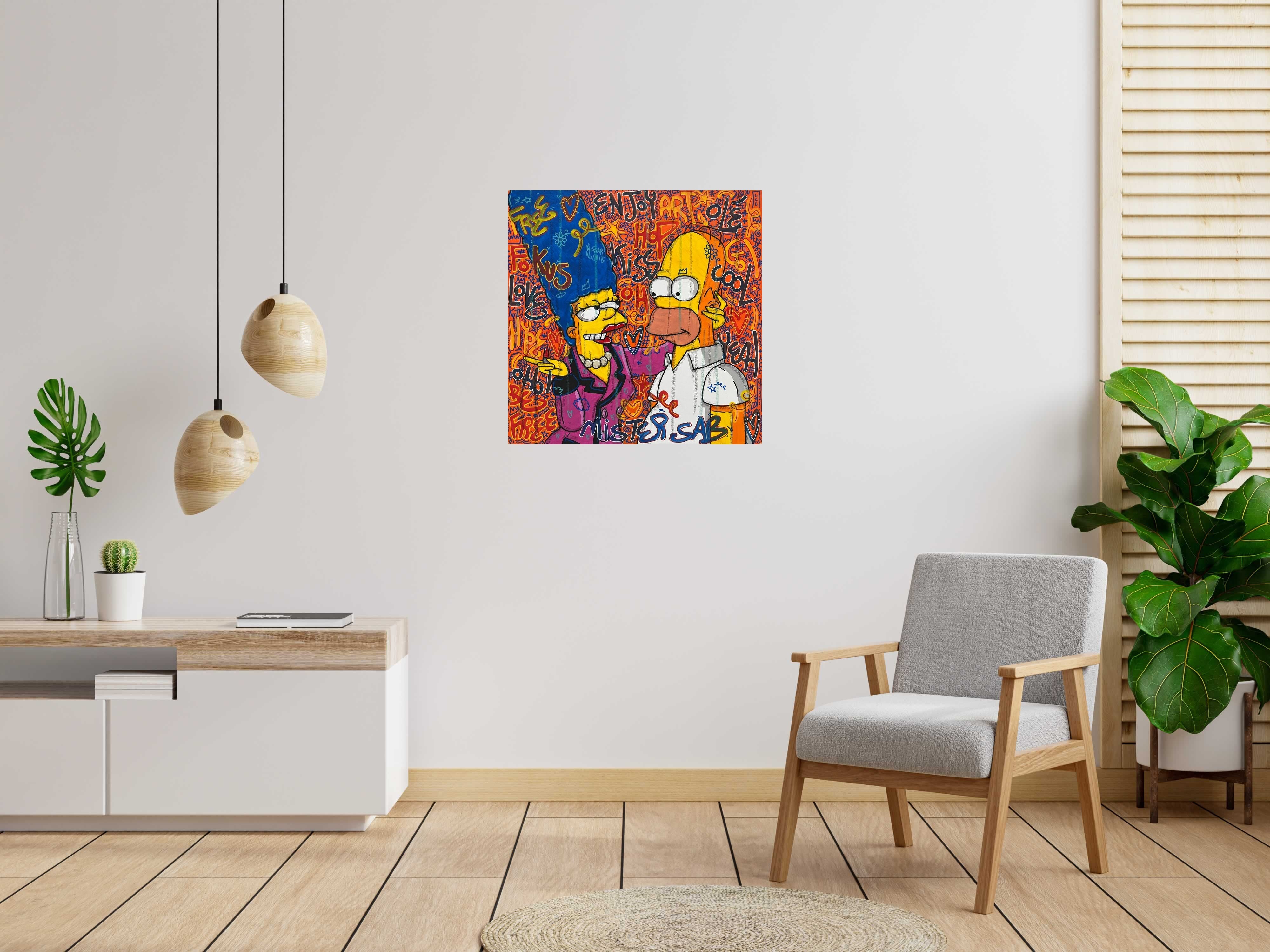 Peinture Enjoy Kiss de RICO SAB dans un intérieur – 80 × 80 cm
