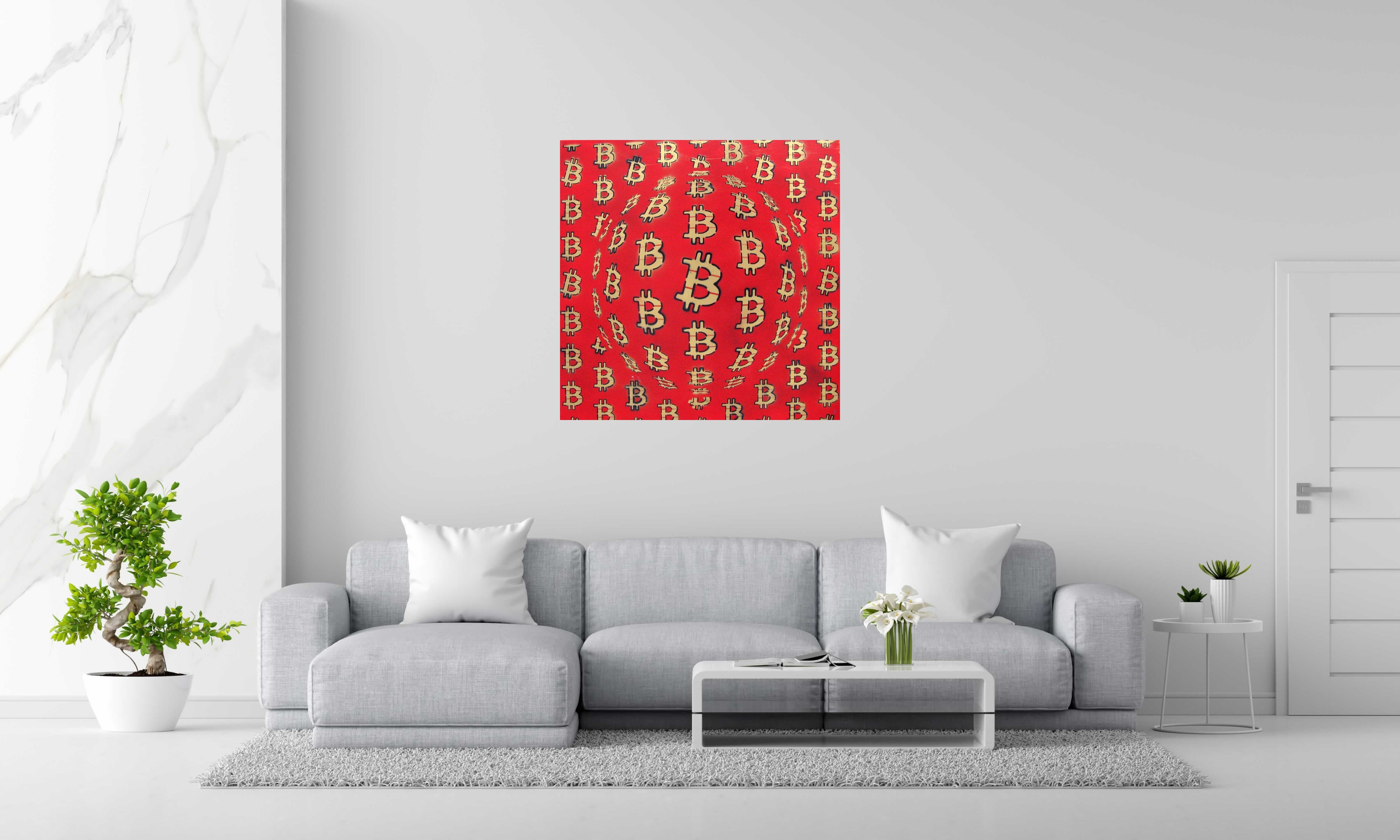 Peinture RED BIT de YANN GUINCHAN dans un intérieur – 100 × 100 cm