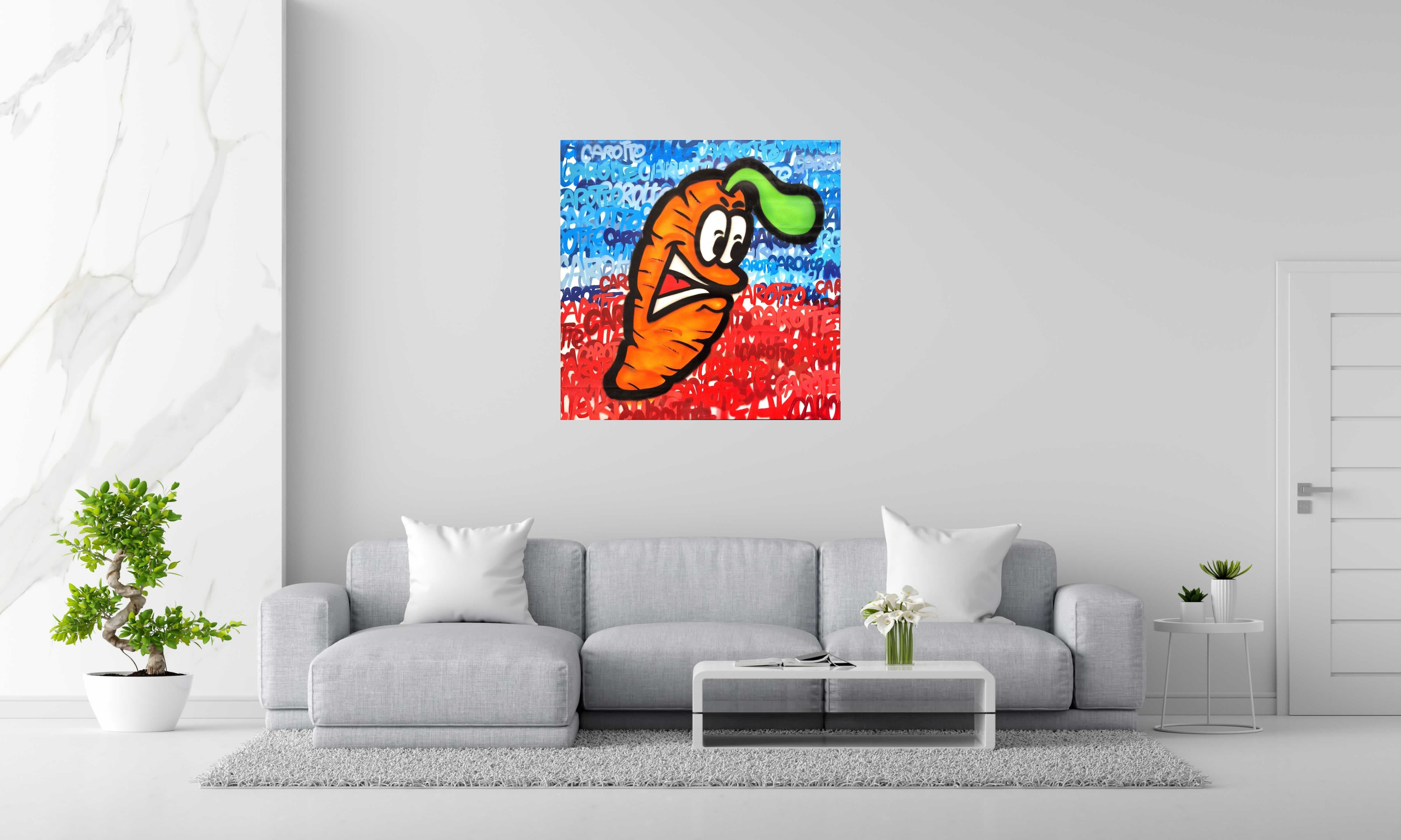 Peinture Le gout de la Carotte dans t'as street de Carotte dans un intérieur – 100 × 100 cm