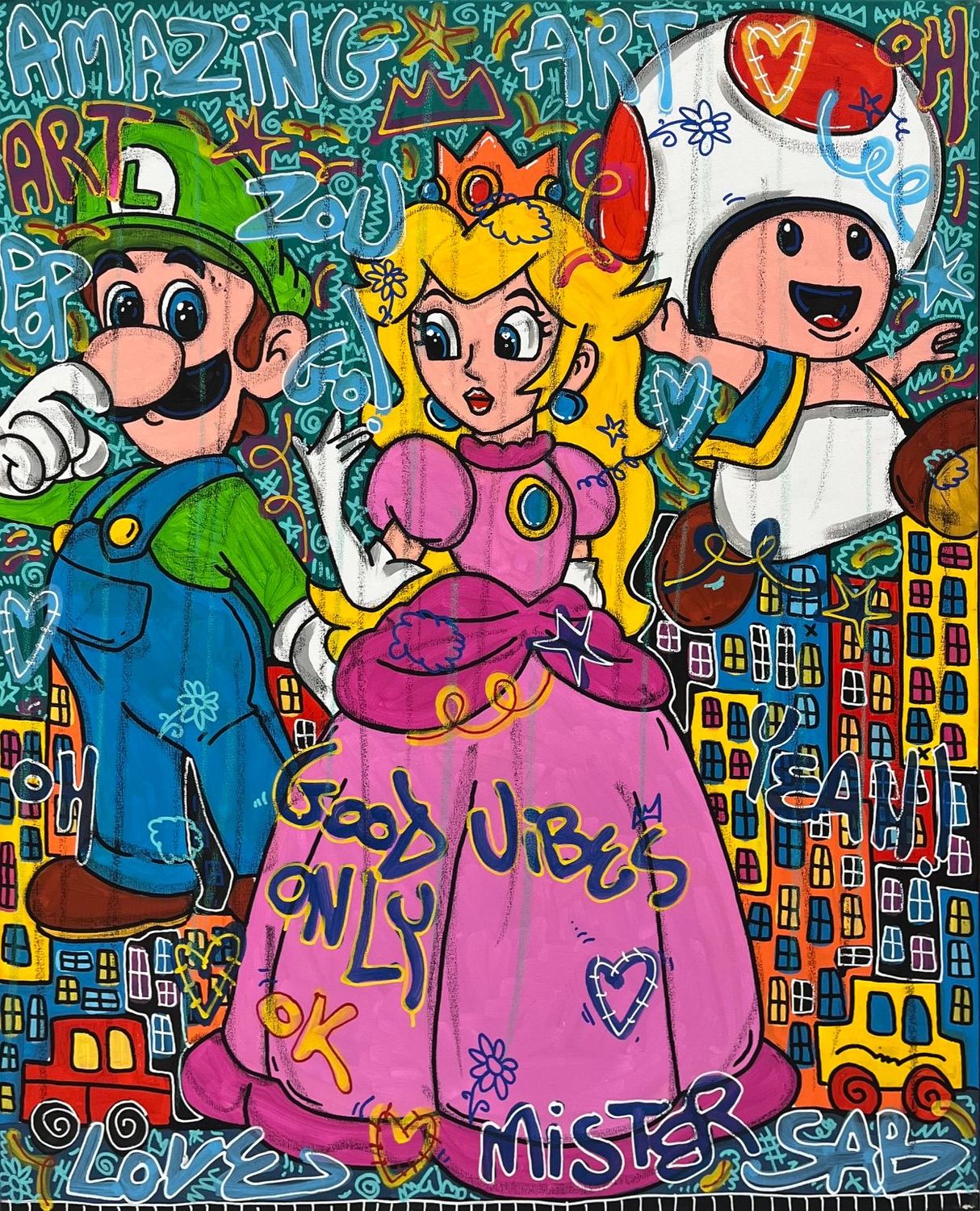 Peinture street art grande taille Good Vibes Only – RICO SAB – 80 × 100 cm