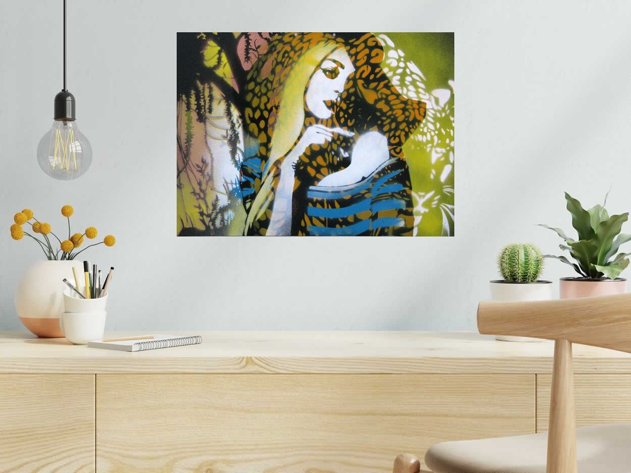 Peinture La jungle de margaux de KARO TRASS dans un intérieur – 55 × 40 cm