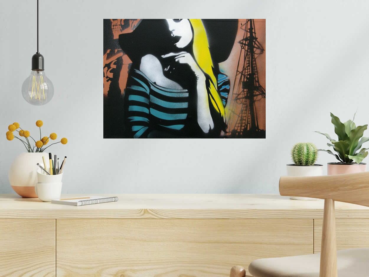 Peinture Margaux attend sur le port de KARO TRASS dans un intérieur – 55 × 40 cm