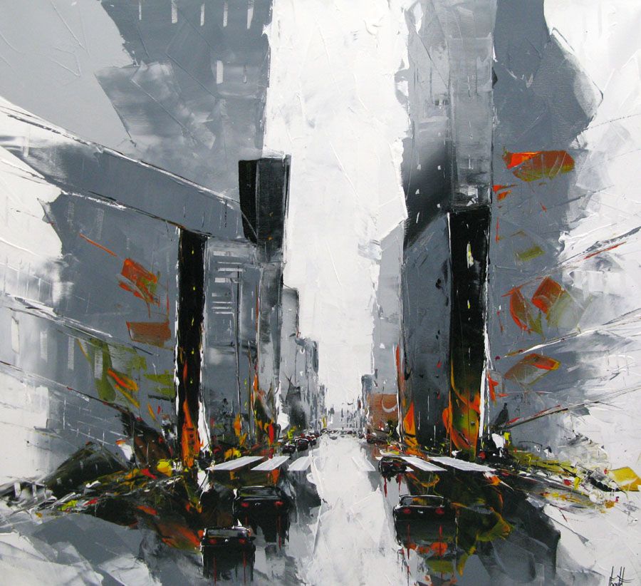 Peinture très grand format CITY A – F. BOUTET – 120 × 120 cm