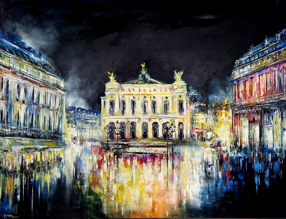 Tableau de PHIL a pour titre Place de l'Opéra - Paris de Nuit style figuratif dim : PHILprix:850