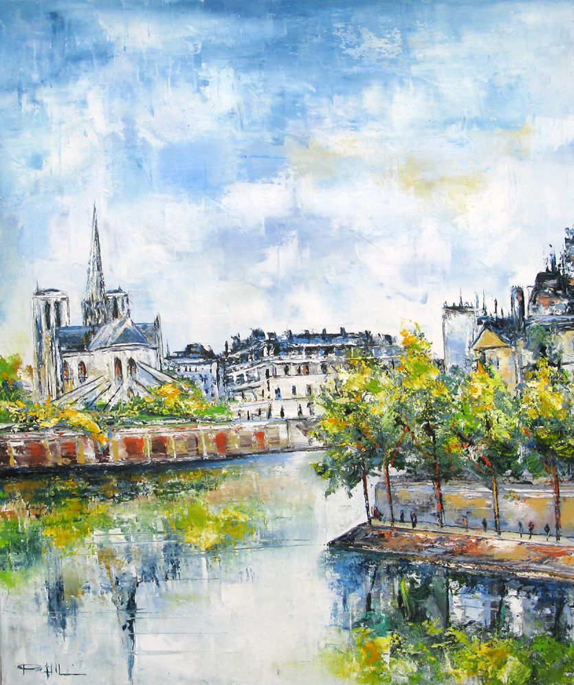 Tableau de PHIL a pour titre Vue sur notre dame style figuratif dim : PHILprix:350