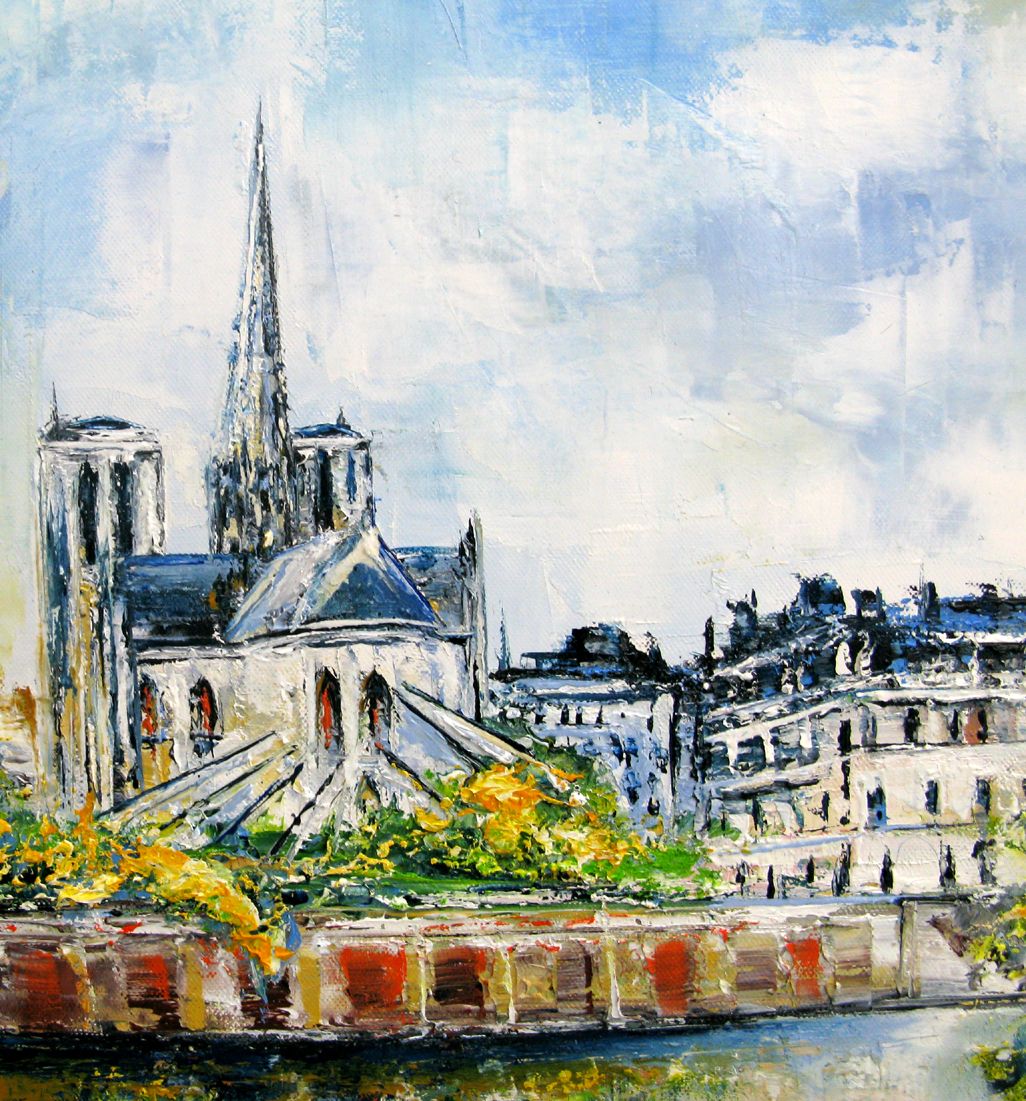 Tableau de PHIL a pour titre Vue sur notre dame style figuratif dim : PHILprix:350