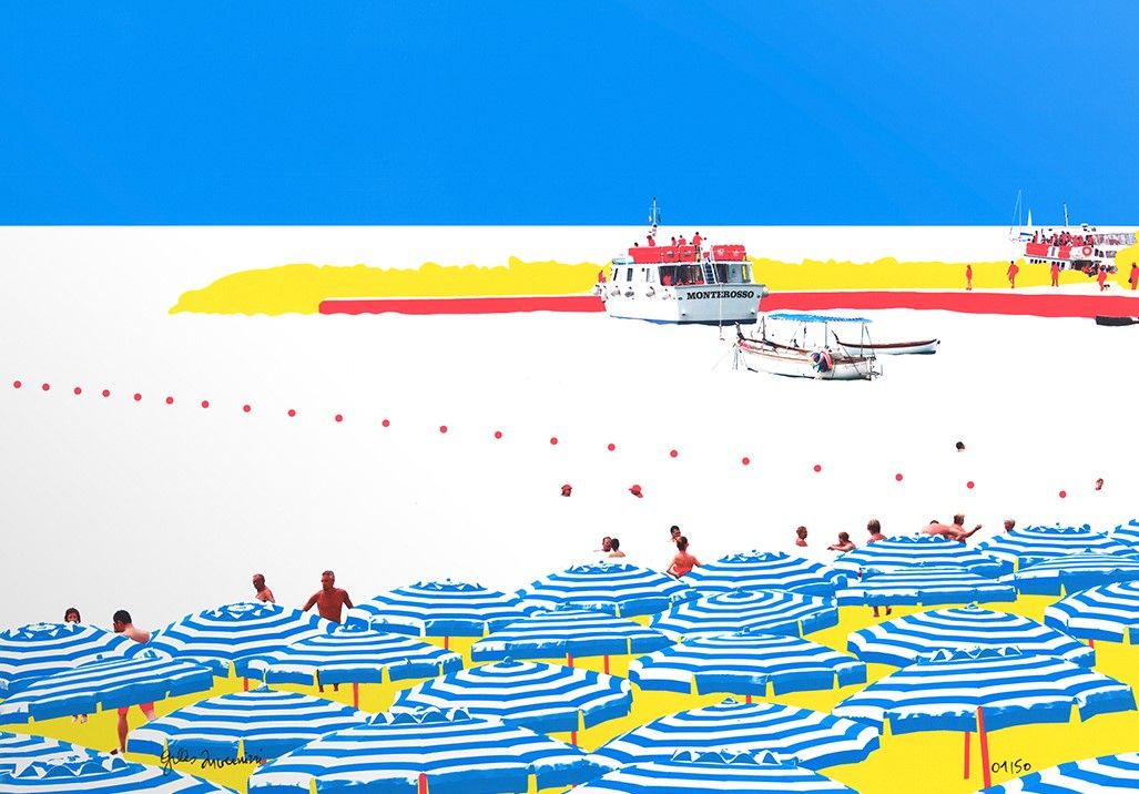 Editions d'art de GILLES INVERNIZZI a pour titre LE PORT DE MONTEROSSO style figuratif, graphique dim : GILLES INVERNIZZIprix:150