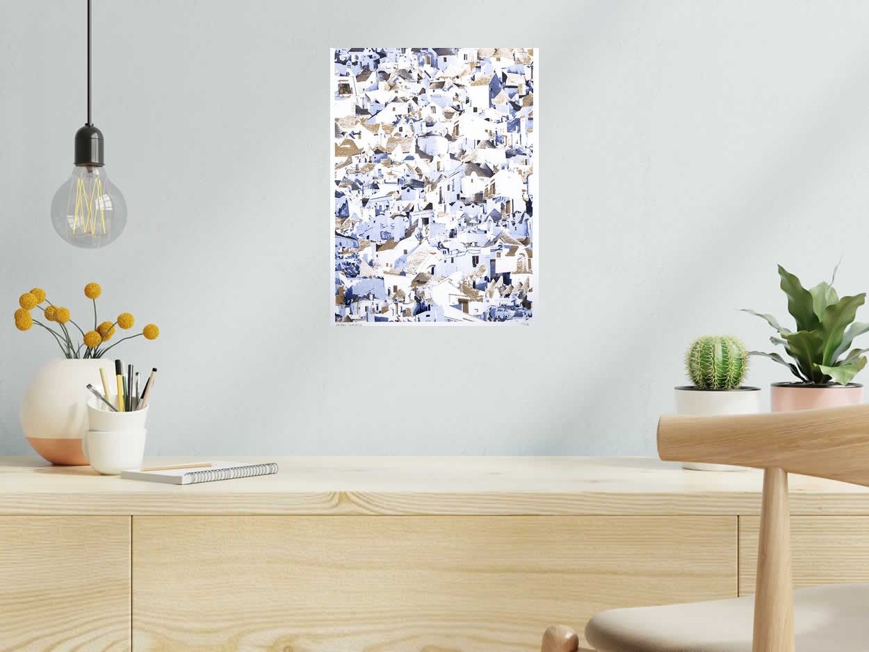 Risographie ALBEROBELLO LES POUILLES (ITALIE) de GILLES INVERNIZZI dans un intérieur – 30 × 40 cm