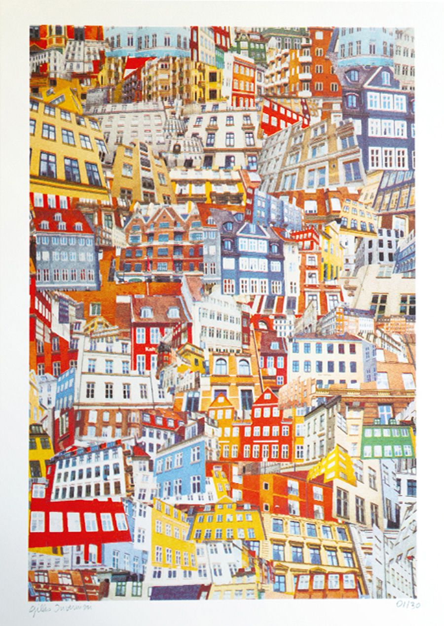 Risographie figuratif petit format COPENHAGUE (DANEMARK) – GILLES INVERNIZZI – 30 × 40 cm