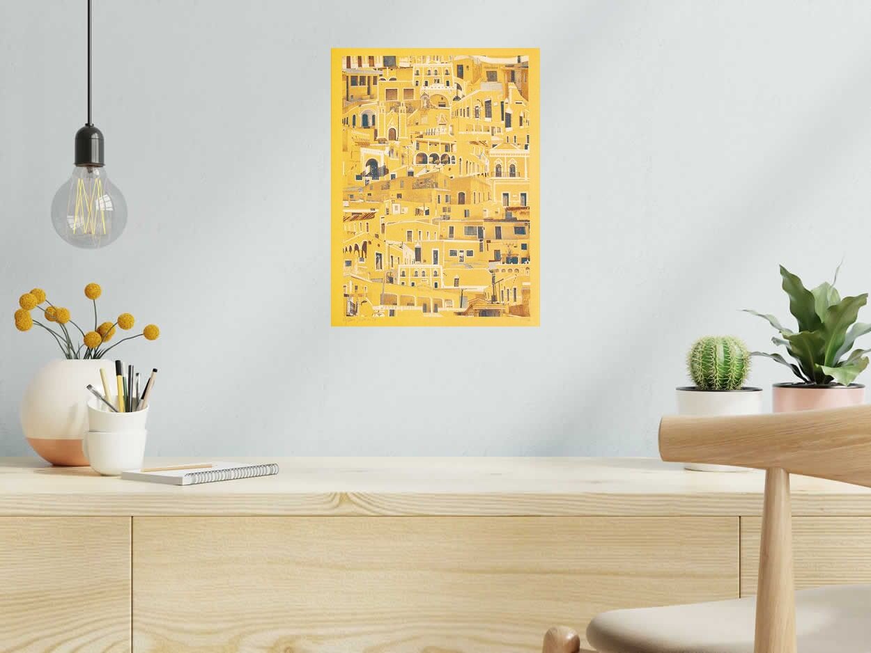 Risographie IZAMAL (MEXIQUE) de GILLES INVERNIZZI dans un intérieur – 30 × 40 cm