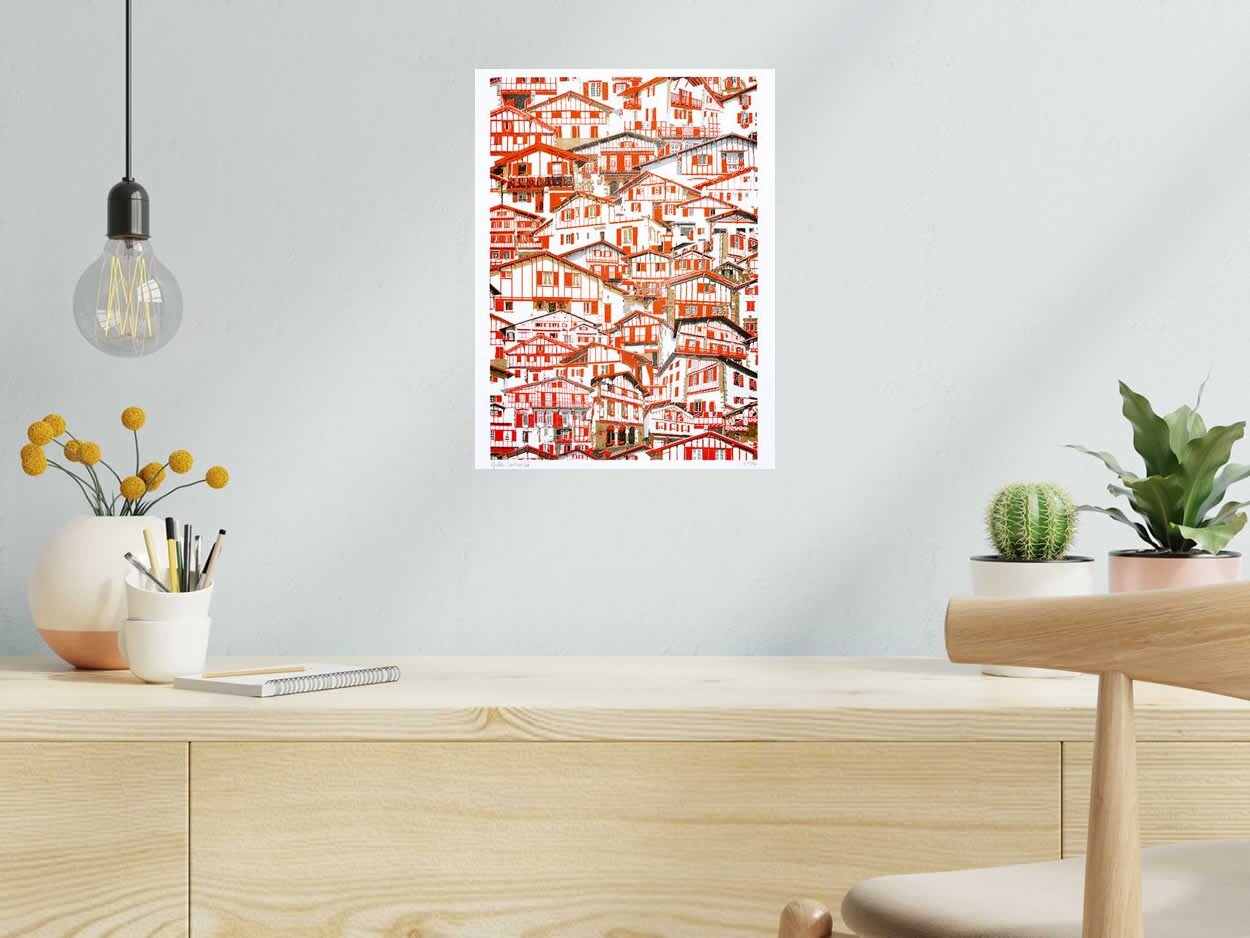 Risographie PAYS BASQUE (FRANCE) de GILLES INVERNIZZI dans un intérieur – 30 × 40 cm