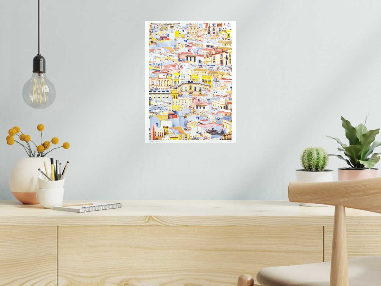 Risographie SÉVILLE (ESPAGNE) de GILLES INVERNIZZI dans un intérieur – 30 × 40 cm