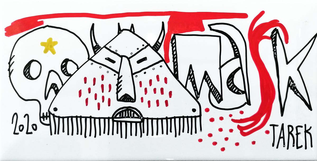 Sculpture graphique petit format MASK – TAREK – 20 × 10 cm