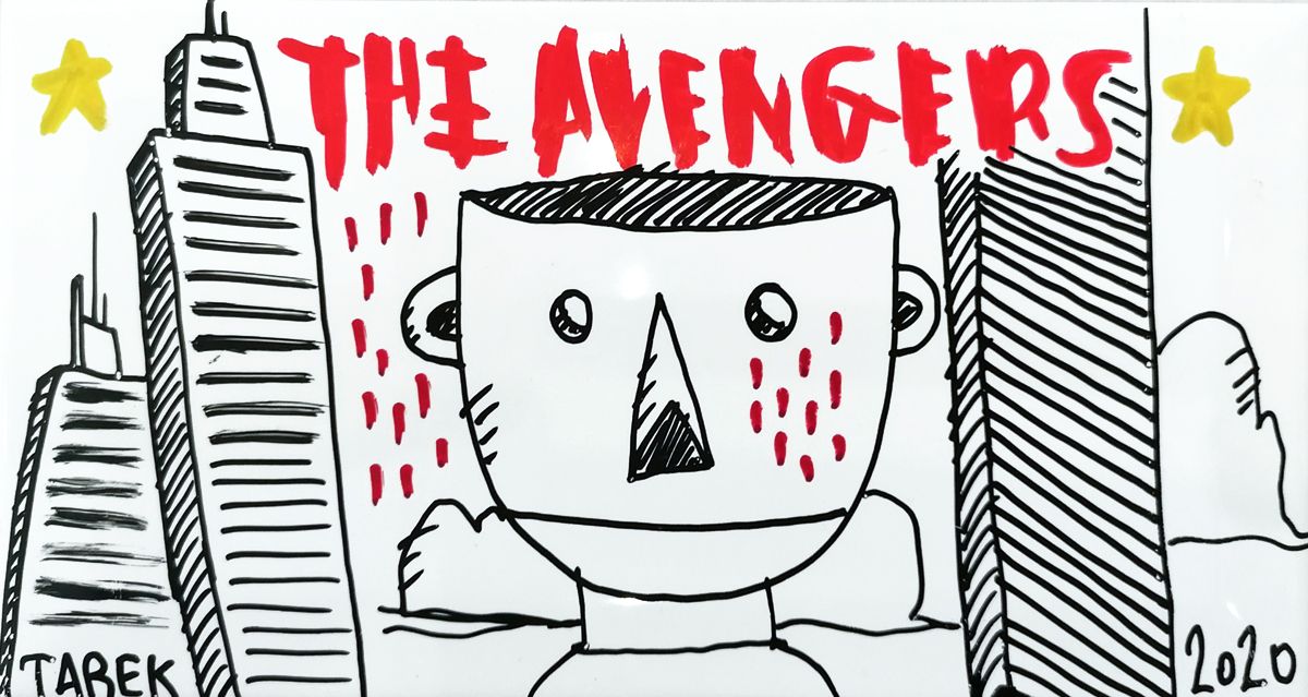 Sculpture graphique petit format THE AVENGERS – TAREK – 20 × 10 cm