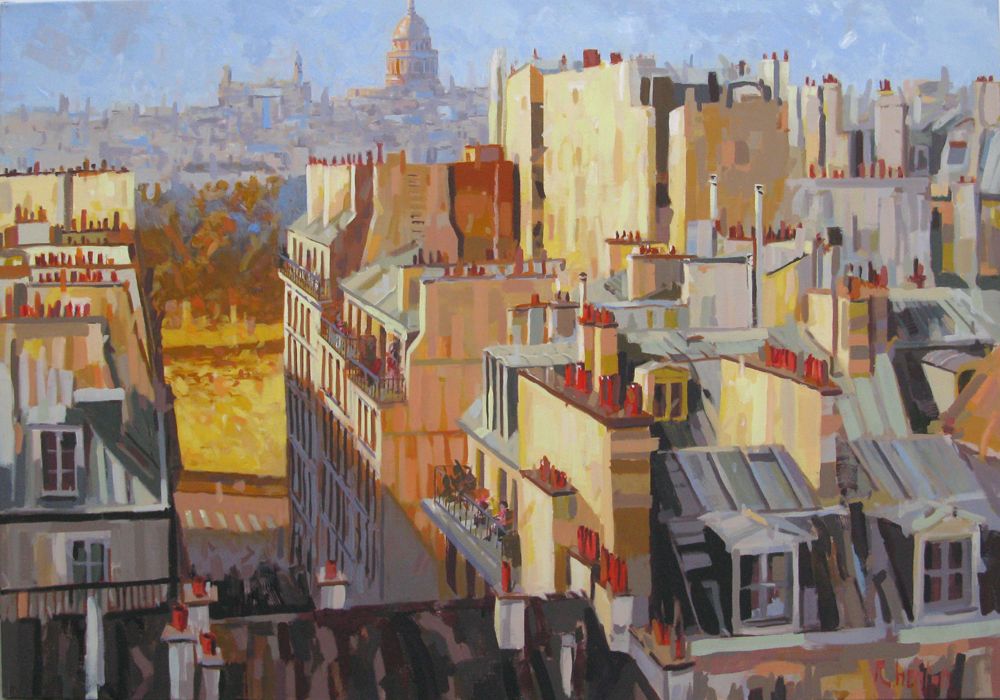 Tableau de HEATON RUDYARD a pour titre Seine dorée style figuratif dim : HEATON RUDYARDprix:1800
