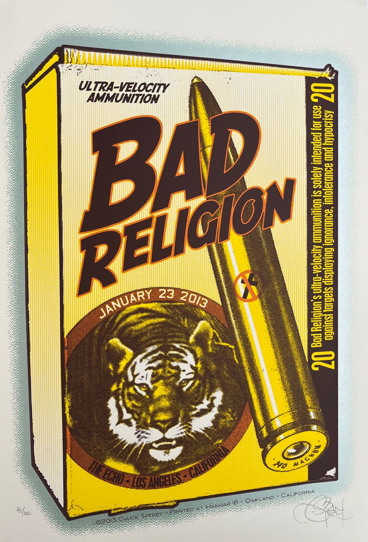 Serigraphie archives chuck sperry moyen format jaune et marron BAD RELIGION 2013 – CHUCK SPERRY – 59 × 40 cm