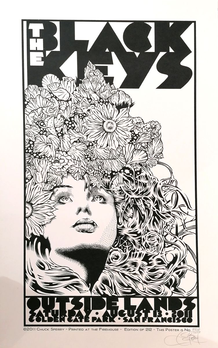 Serigraphie figuratif moyen format blanc et noir THE BLACK KEYS test BW – CHUCK SPERRY – 50 × 86 cm