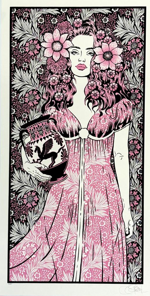 Serigraphie figuratif moyen format blanc et rose DANAÏDE test rose – CHUCK SPERRY – 45 × 88 cm