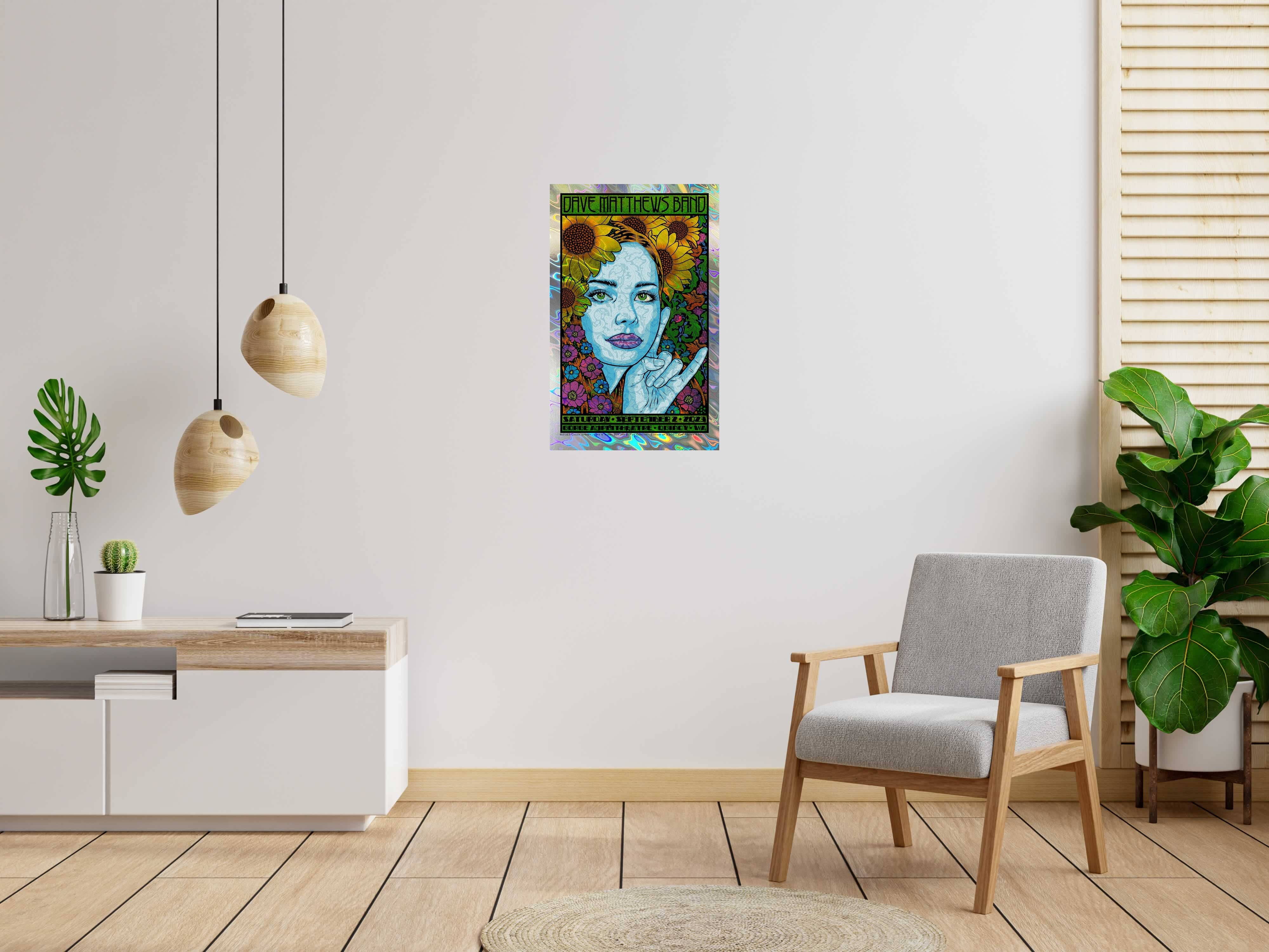 Serigraphie DAVE MATTHEWS BAND BACCHANTE lava AP de CHUCK SPERRY dans un intérieur – 53 × 83 cm
