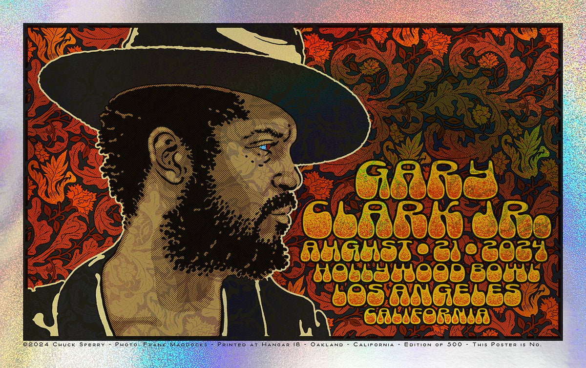 Serigraphie figuratif moyen format GARY CLARK Jr. HOLLYWOOD BOWL sparkle – CHUCK SPERRY – 55 × 89 cm