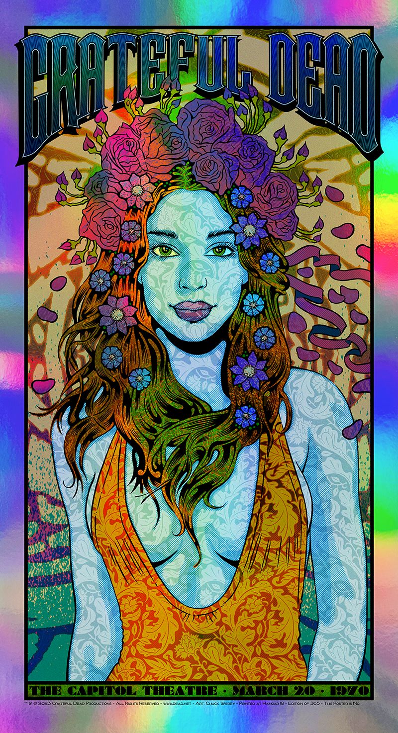 Serigraphie figuratif moyen format GRATEFUL DEAD rainbow AP – CHUCK SPERRY – 49 × 89 cm