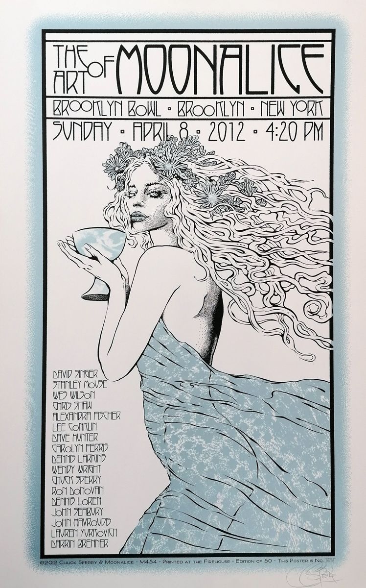 Serigraphie figuratif moyen format MOONALICE, BROOKLYN BOWL test bleu – CHUCK SPERRY – 50 × 83 cm