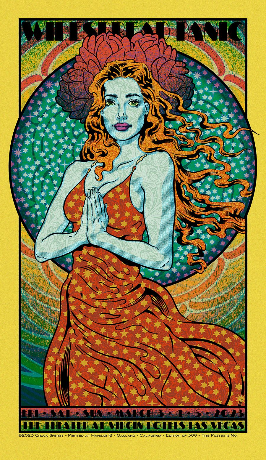 Serigraphie figuratif moyen format WIDESPREAD PANIC VENUS gold – CHUCK SPERRY – 50 × 87 cm