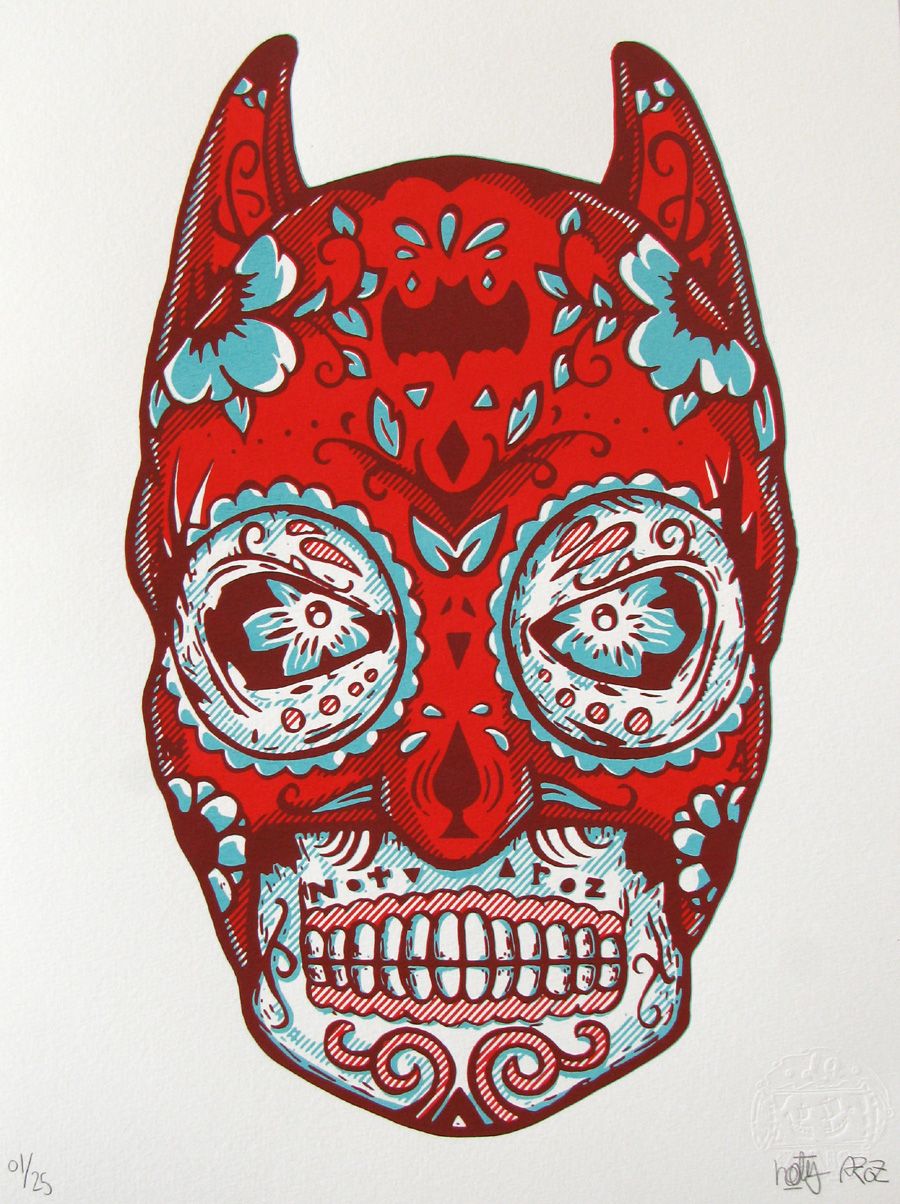 Serigraphie figuratif petit format rouge EL MURCIELAGO PILULE ROUGE – NOTY AROZ – 30 × 40 cm