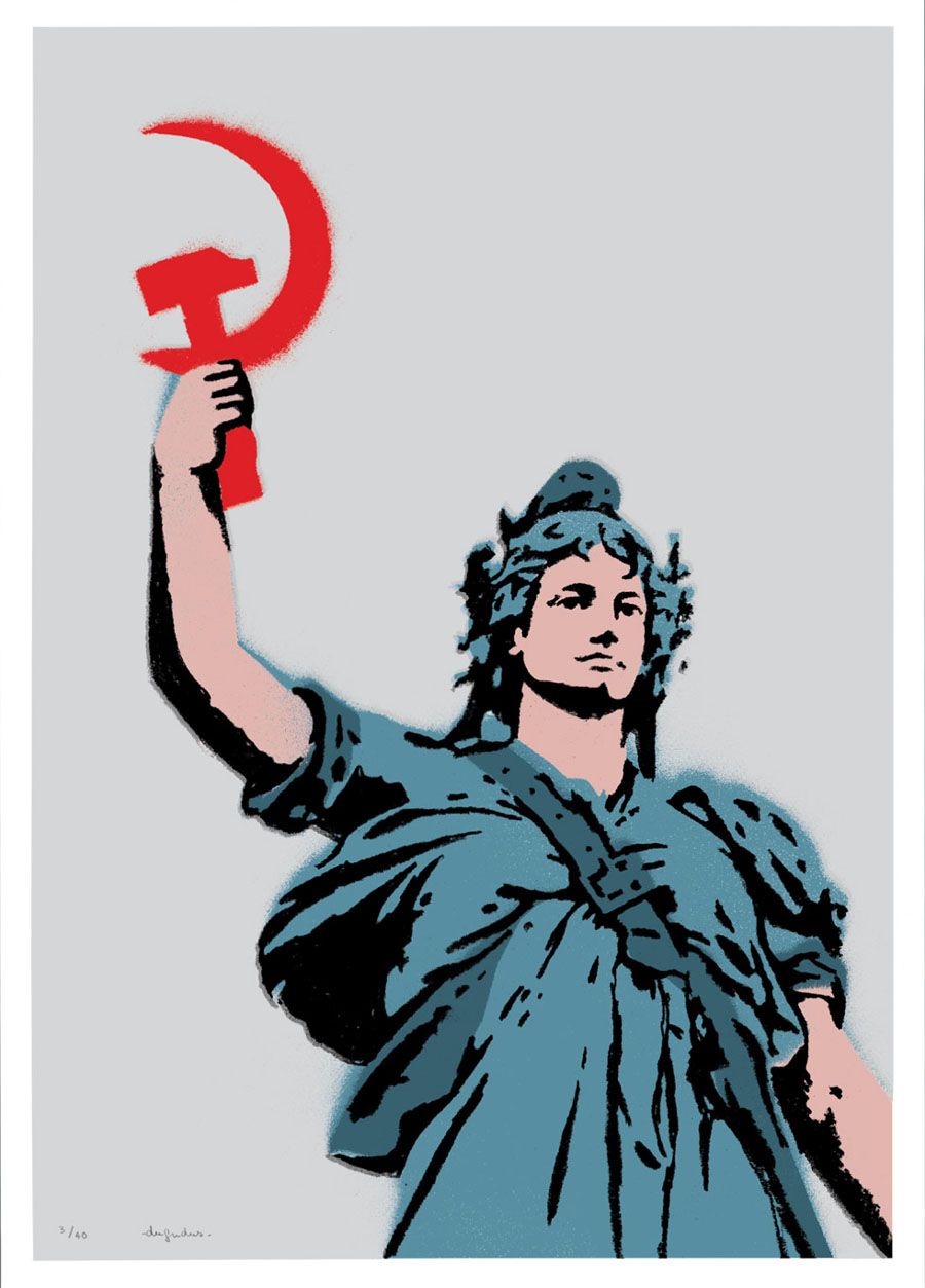 Serigraphie graphique moyen format bleu et gris MARIANNE COMMUNISTE – DUGUDUS – 50 × 70 cm