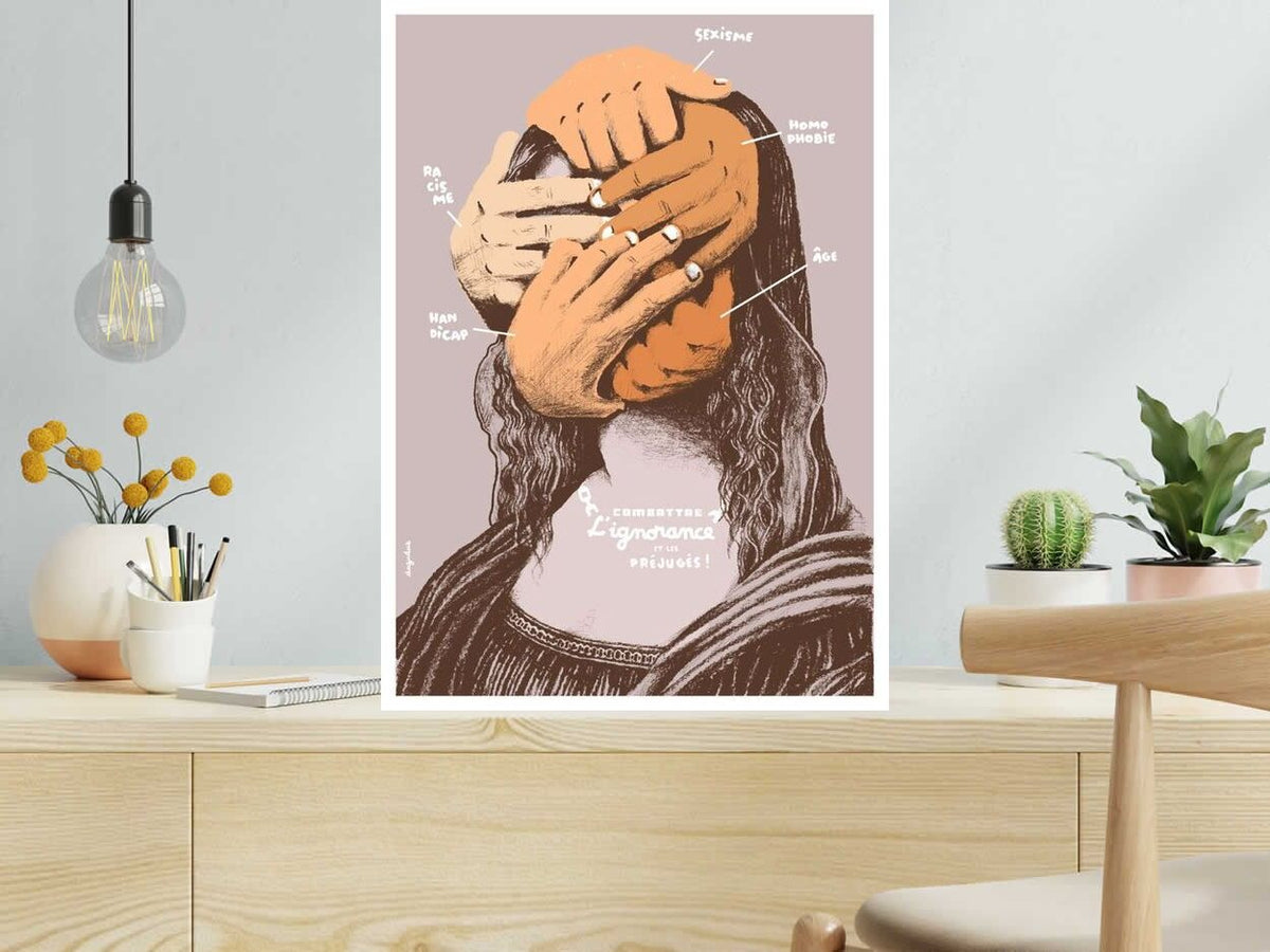 Serigraphie COMBATTRE L'IGNORANCE de DUGUDUS dans un intérieur – 50 × 70 cm
