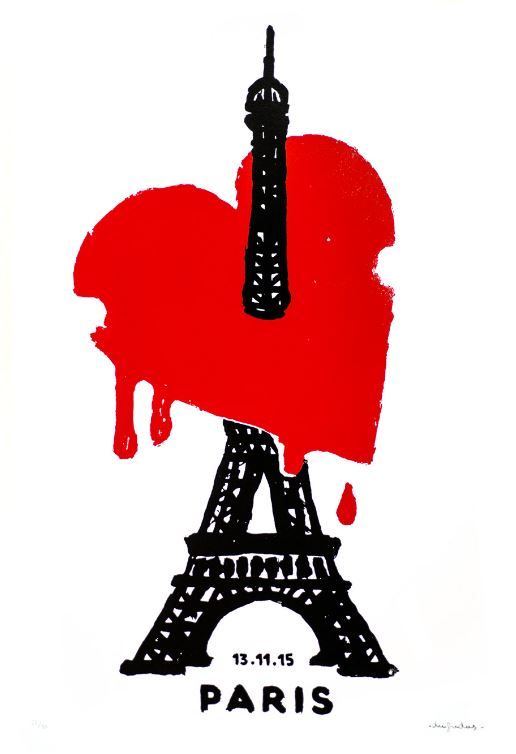 Serigraphie graphique moyen format noir PARIS 13.11.15 – DUGUDUS – 40 × 60 cm