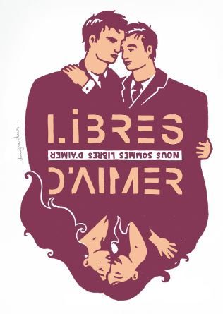 Serigraphie graphique petit format bordeaux et rose LIBRE D AIMER – DUGUDUS – 21 × 29 cm