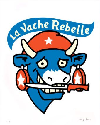 Serigraphie graphique petit format vert La Vache Rebelle – DUGUDUS – 40 × 50 cm